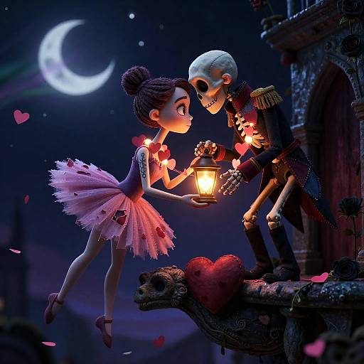 Gothic Valentine Ballet on Moonlit Balcony