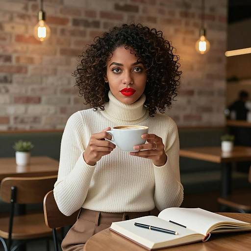 Cozy Café Moments: Stylish Women Drinking Coffee