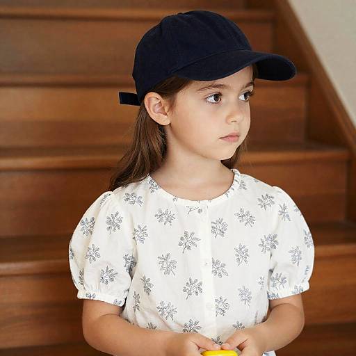 Young Girl in Floral Blouse and Cap