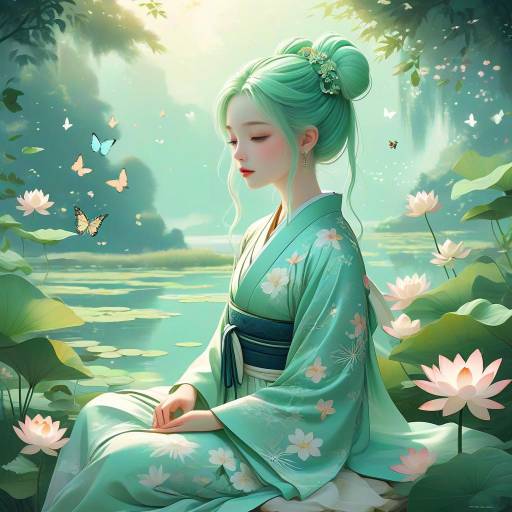 Whimsical Anime Scene with Mint-Green Hair