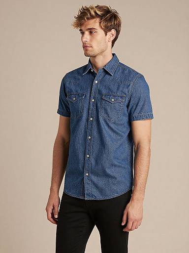 Fitted Denim Shirt Casual Fashion Portrait
