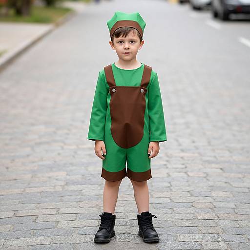 Boy in Simple Green Brown Costume