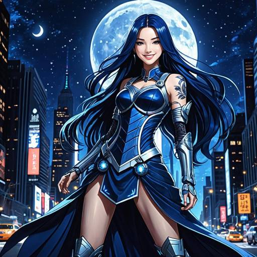 Futuristic Anime Heroine in New York Night