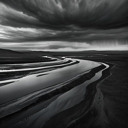 Gloomy Riverbend in a Barren Landscape