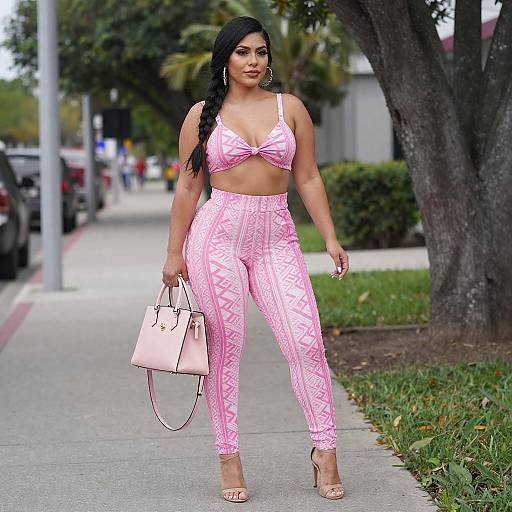 Curvy Latina Woman in Pink Jumpsuit