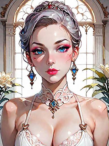 Elegant Woman in Lace Bustier with Blue Jewelry