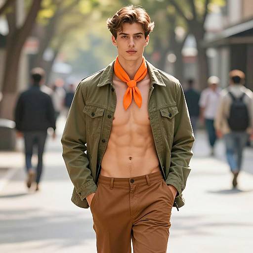Shirtless Fashion Model in Urban Street