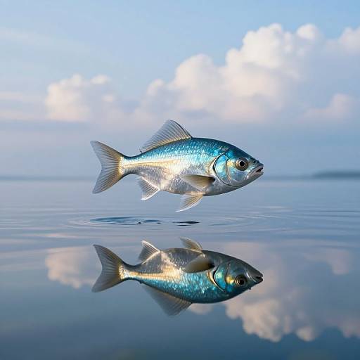 Luminous Metallic Fish Above Sea