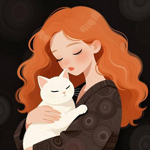 Woman with Orange Hair Holding White Cat