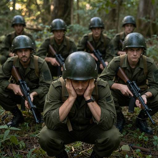 Candid Moment of Soldiers in Foliage