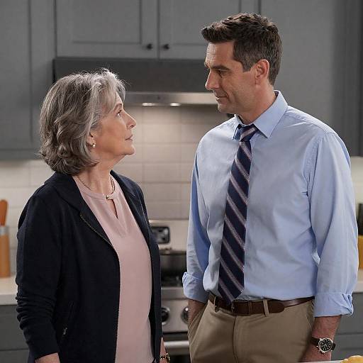 Middle-aged Man and Older Woman in Kitchen