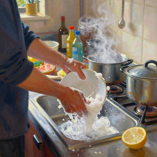 Vibrant Kitchen Cleaning Scene