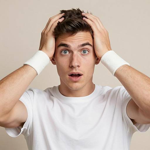 Surprised Young Man in White Shirt