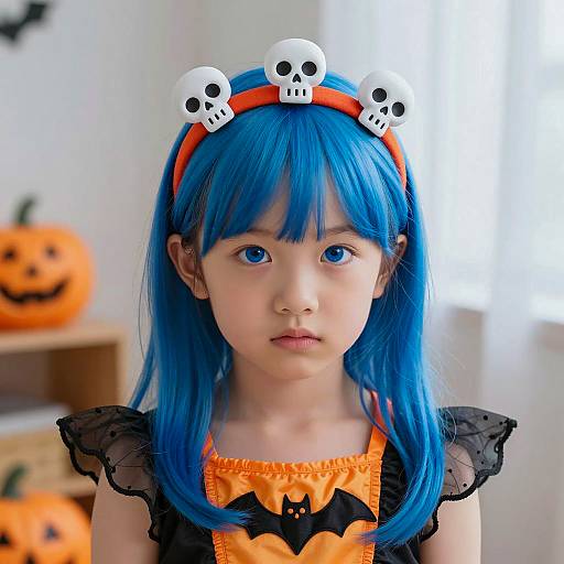 Charming Girl in Blue Halloween Costume