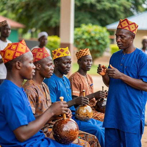 Vibrant African Musicians in Traditional Attire