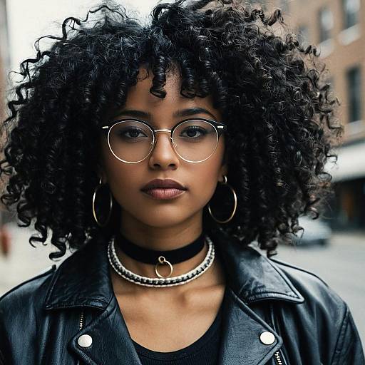 Portrait of Stylish Dark-Skinned Woman with Curly Hair