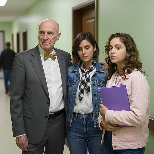 Three People in a Hallway Portrait