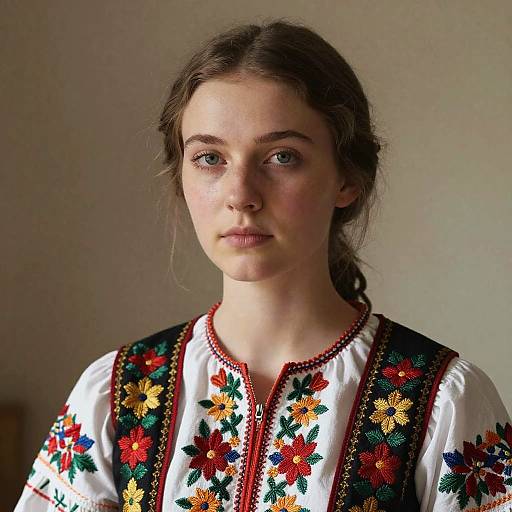 Handpainted Young Woman in Folk Costume