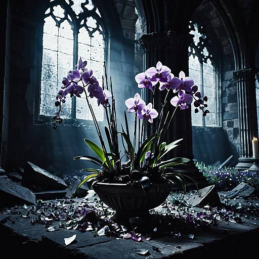 Lavender Orchids in Ancient Cathedral Ruins