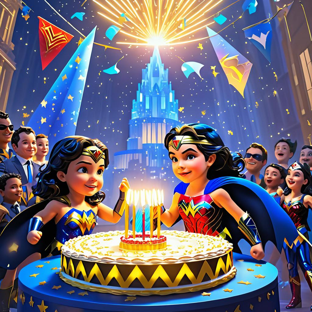 Superheroes Birthday Celebration Illustration