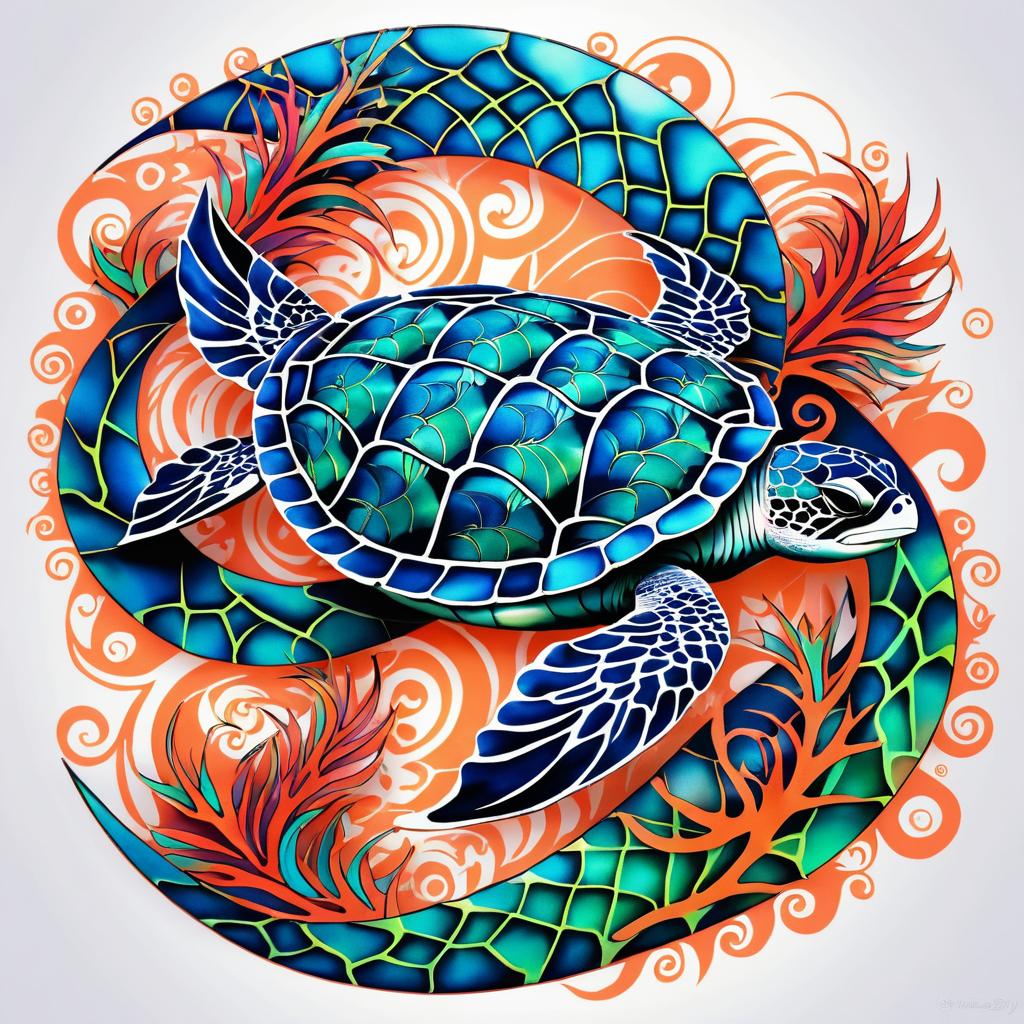 Vibrant Sea Turtle Tattoo Design