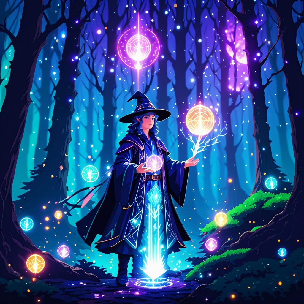 Pixelated Wizard Casting Spells in Fantasy