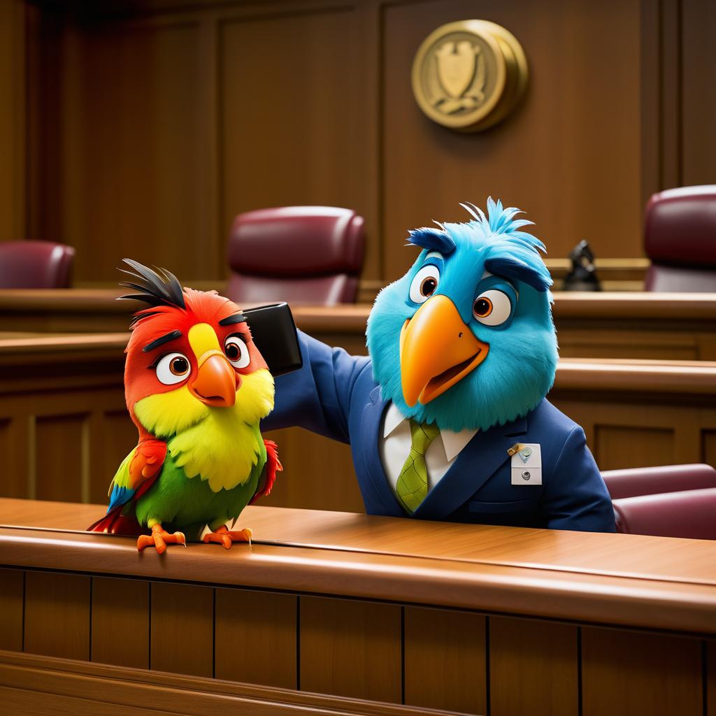 Animated Courtroom Drama with Sassy Parrot