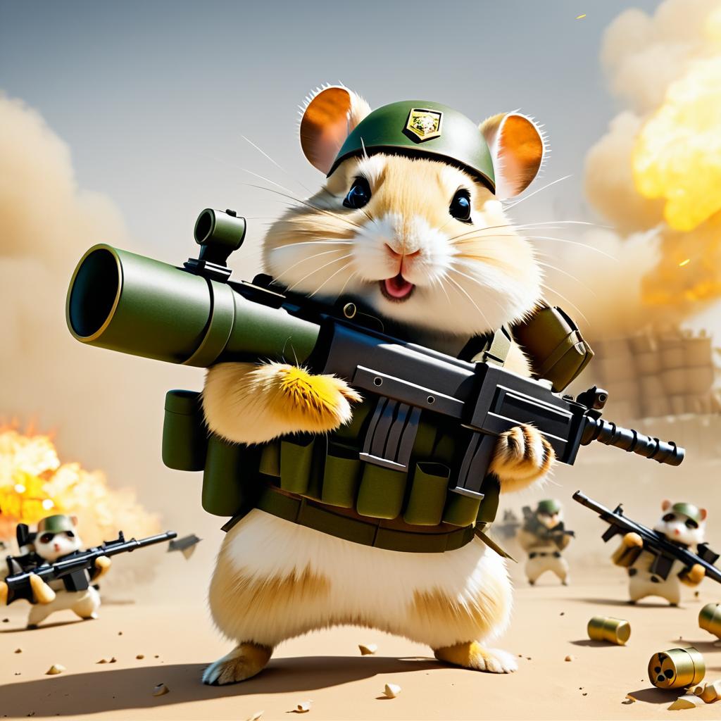 Brave Hamster Soldier on the Battlefield