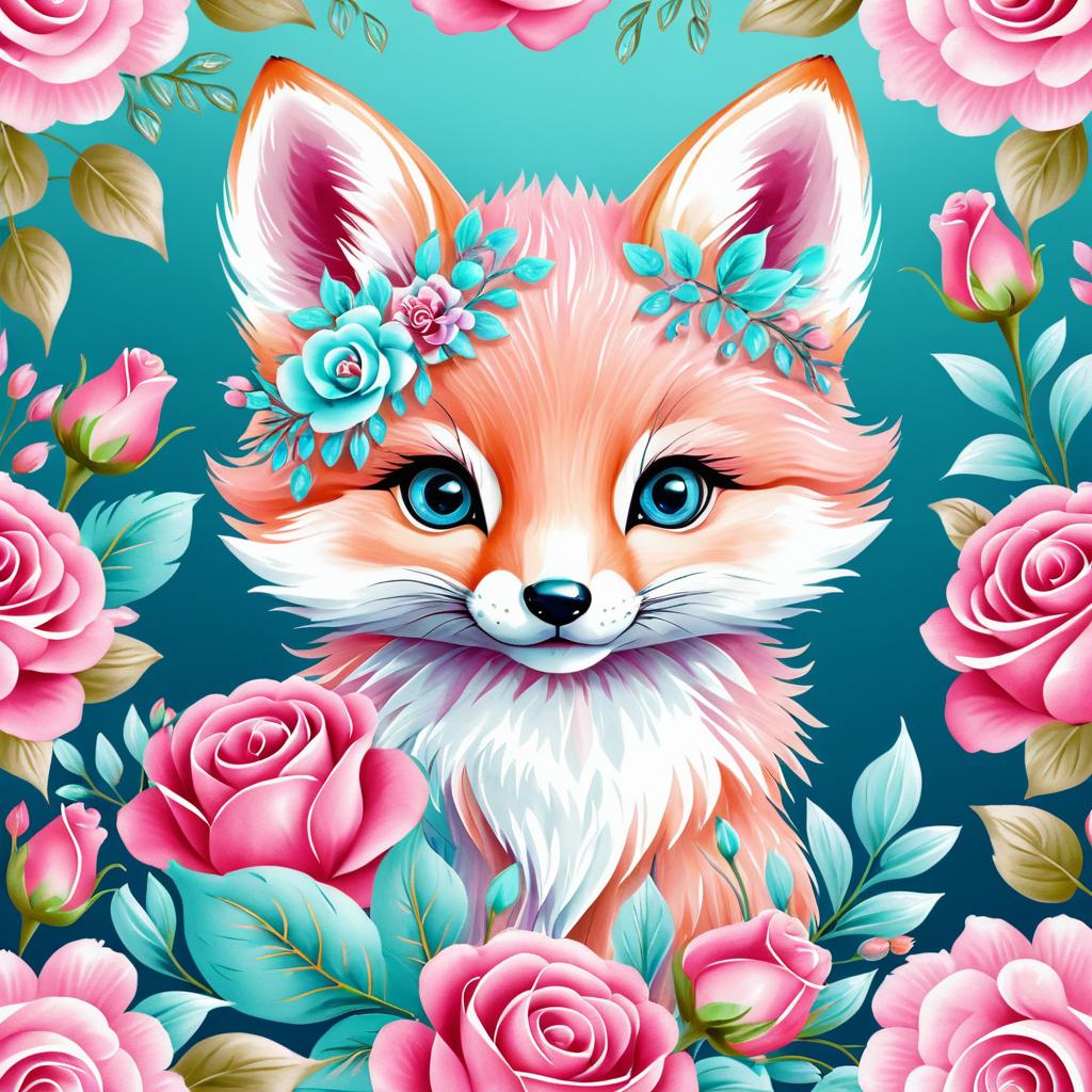 Adorable Baby Fox with Floral Bouquet