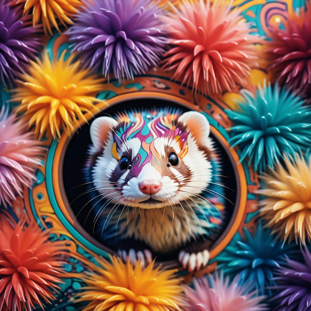 Whimsical Colorful Ferret in Kodachrome Style