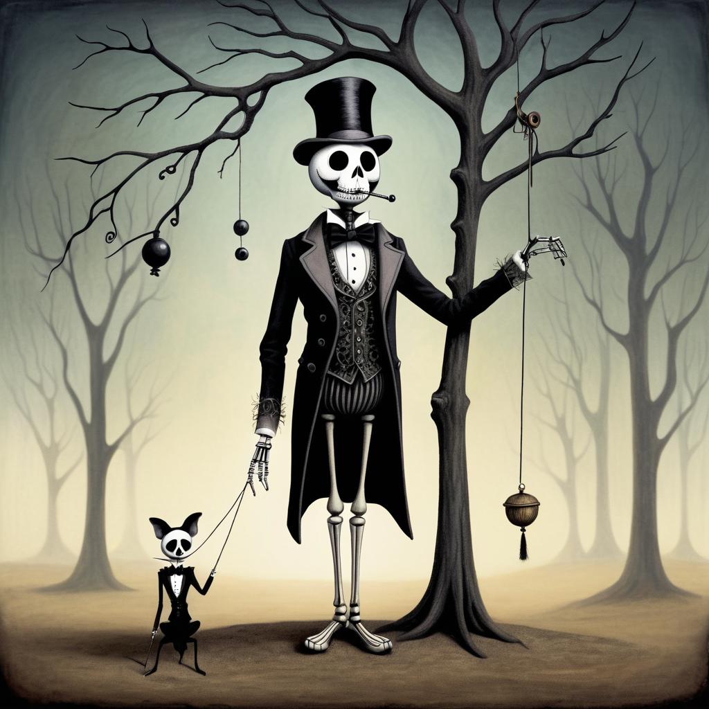 Eerie Marionette on a Skeleton Tree