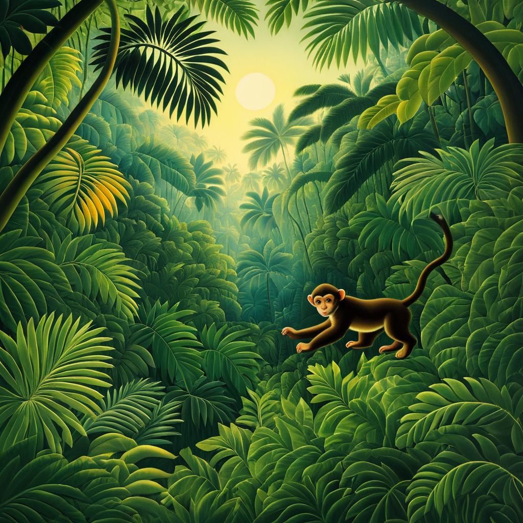 Playful Monkey in Lush Jungle Art