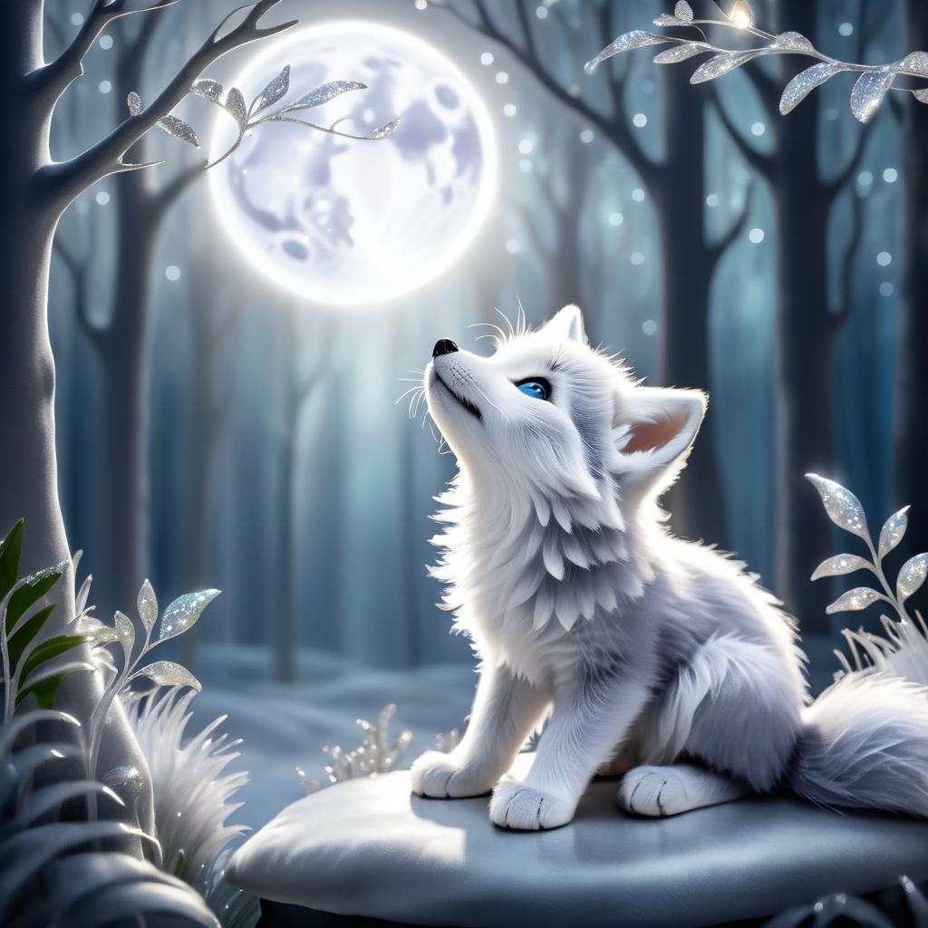 Silver Fox Cub Howling in Enchanted Glade