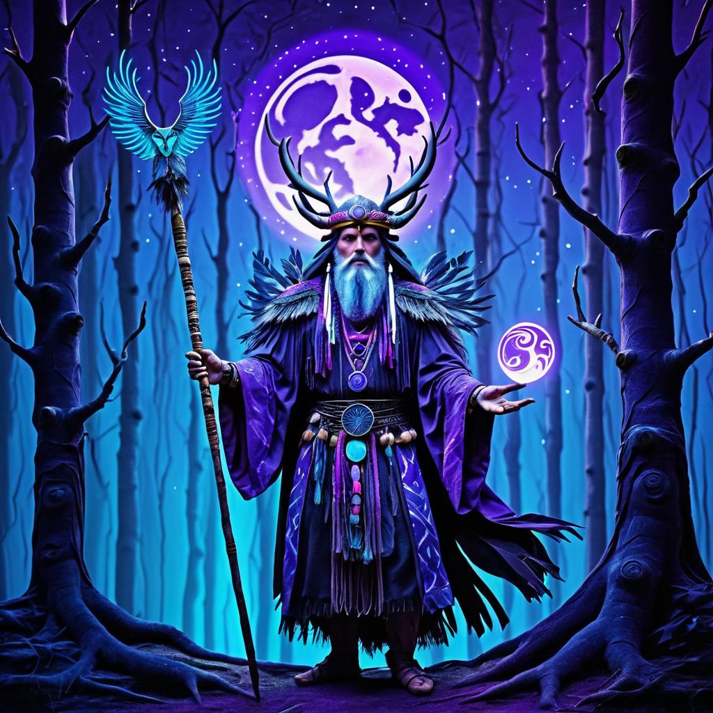 Mystical Shaman Under the Purple Moon