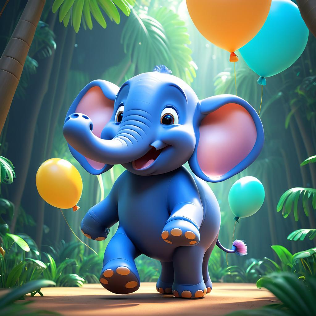 Cute Cartoon Elephant in a Jungle Scene