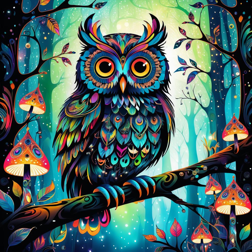 Whimsical Owl in a Magical Forest