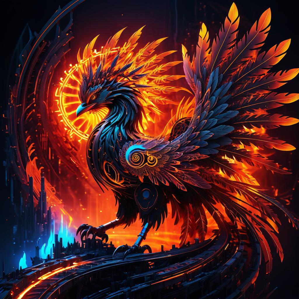 Futuristic Phoenix Rising in Cyberspace