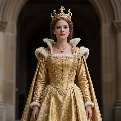 Regal England Queen in Golden Dress