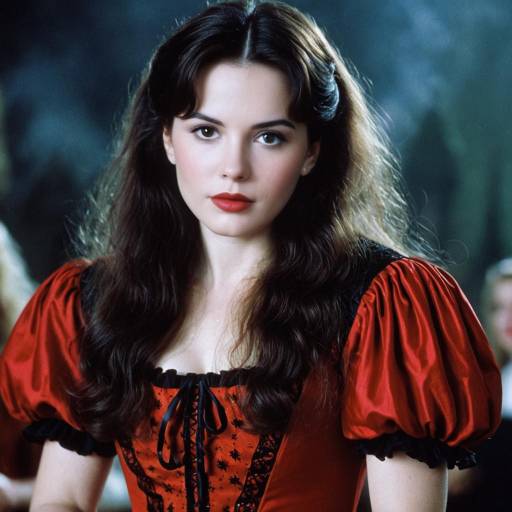 Woman in Red Puffy Sleeve Dress