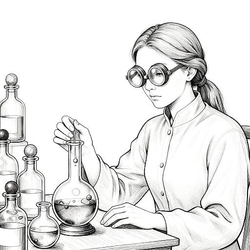 Mysterious Alchemist Line Art Illustration