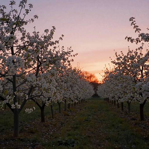 Twilight Blossoming Orchard Scene