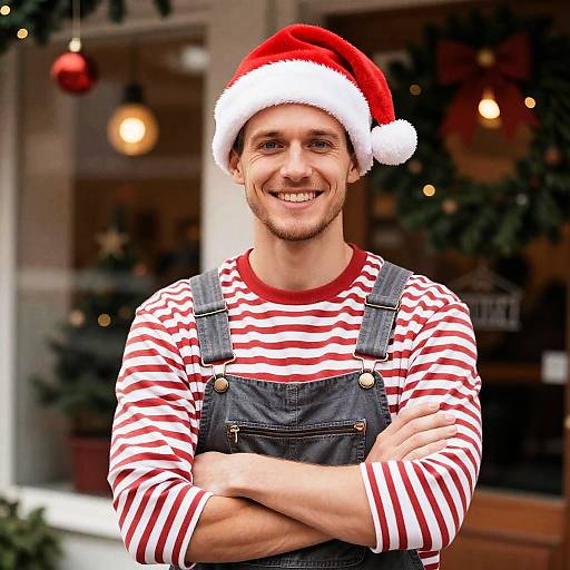 Festive Smiling Man in Santa Hat