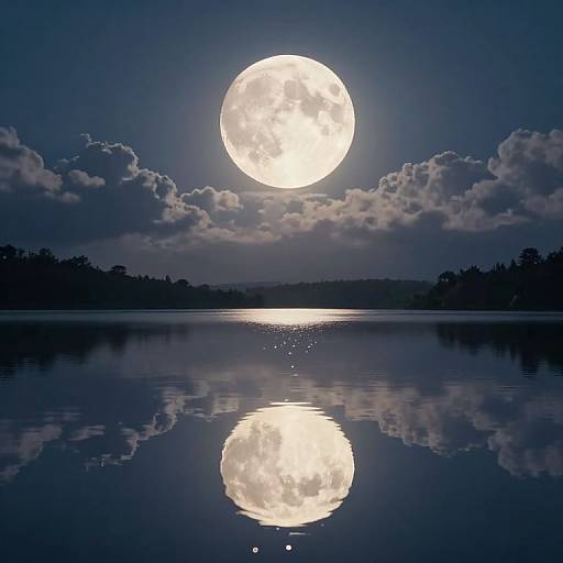Luminous Full Moon Over Serene Lake