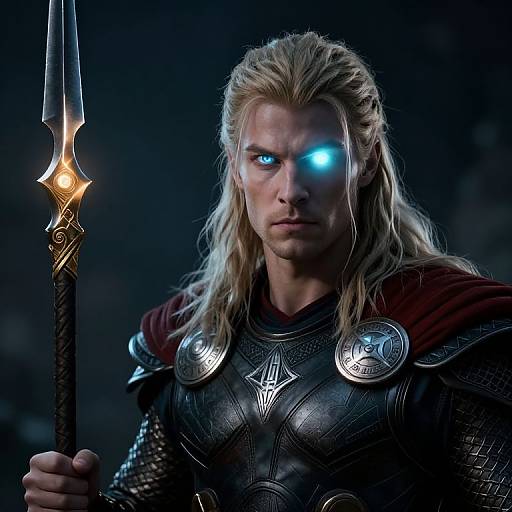 Glowing Odin with Spear and Aesir Symbols