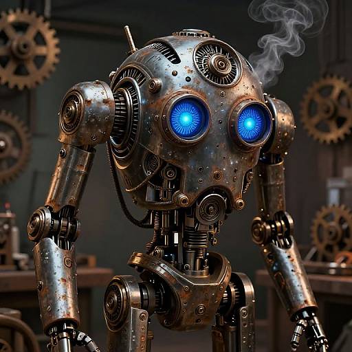 Steampunk Robot with Glowing Eyes