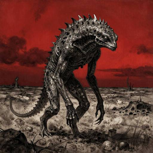 Haunting Creature in Blood-Red Wasteland