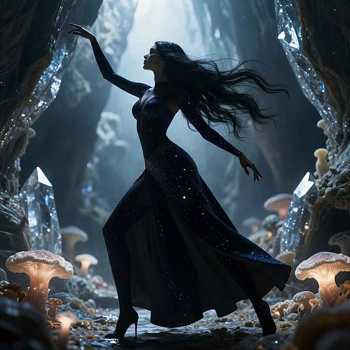 Starlit Mantis Priestess in Crystalline Cavern