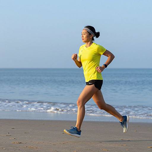 Woman Running on Beach at Sunrise