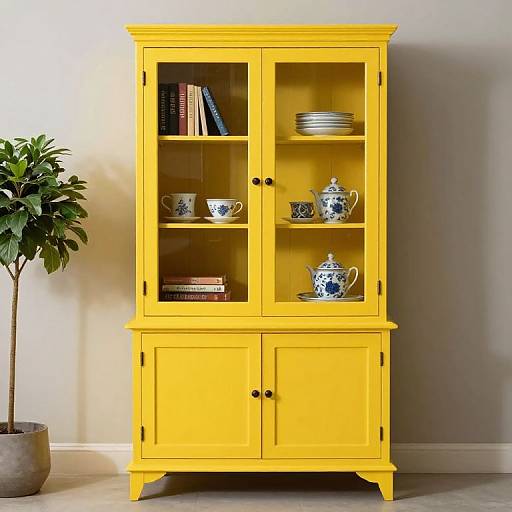 Vibrant Yellow Vintage China Cabinet