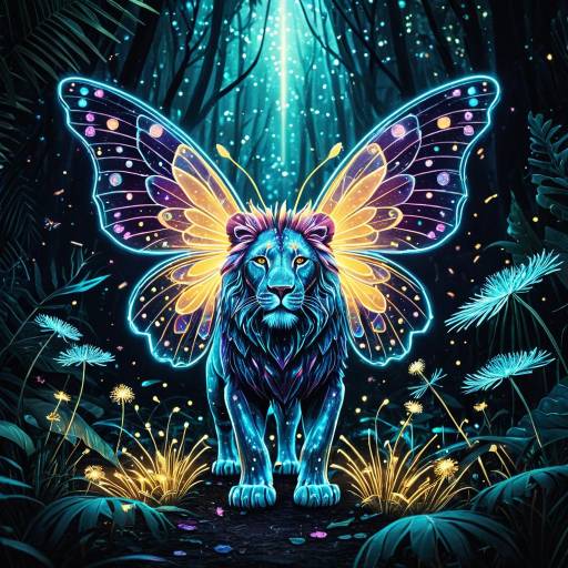 Luminous Lion with Neon Butterfly Wings Luminous Lion with Neon Butterfly Wings
